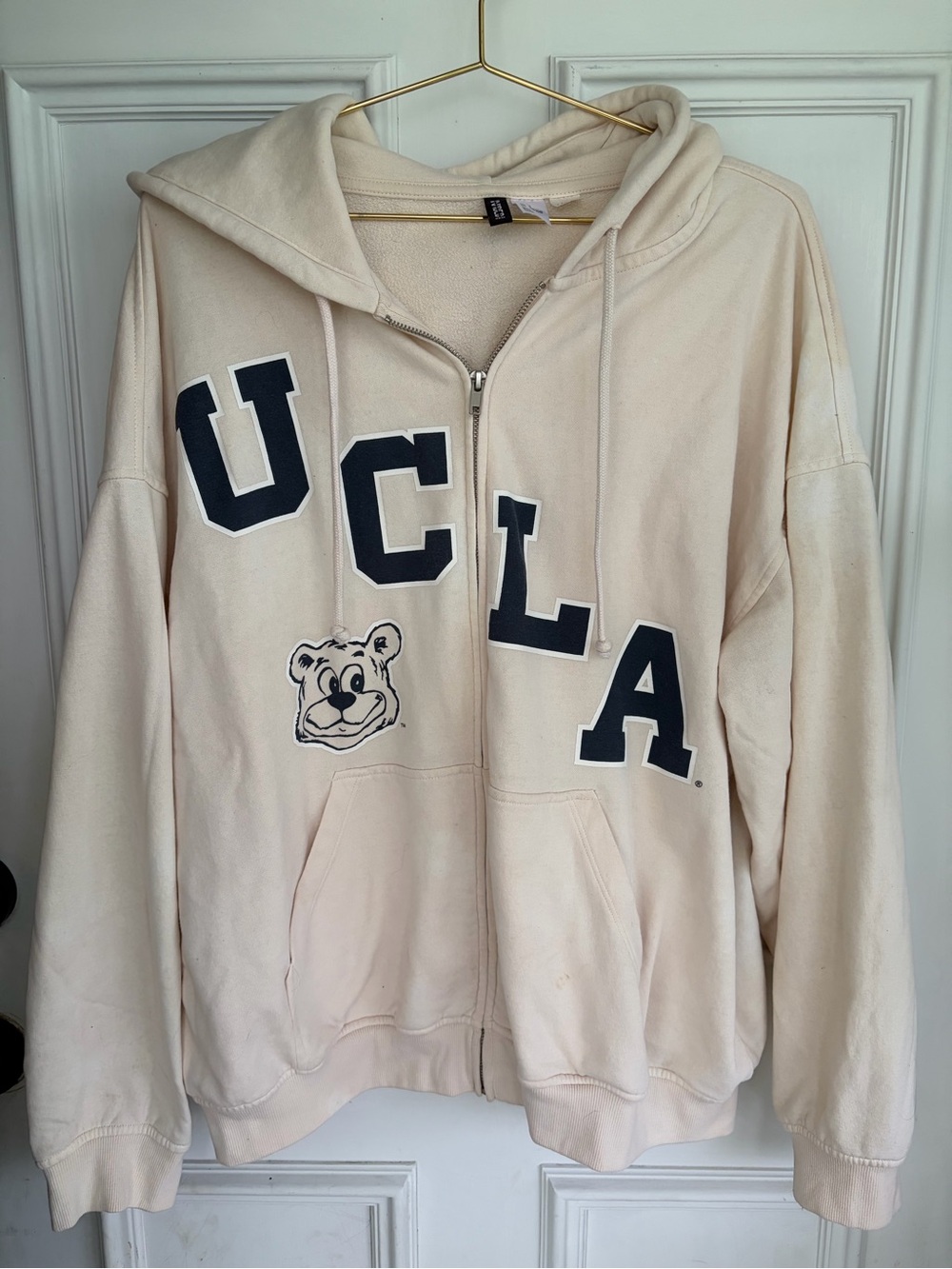 H&M Beige Full-Zip Hoodie with UCLA Tag